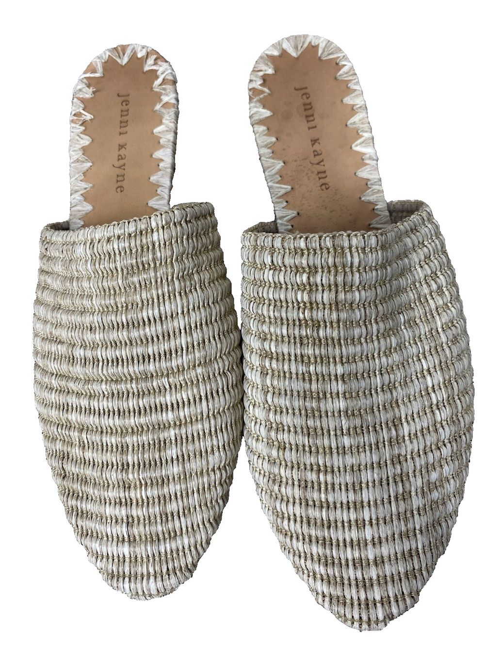 Jenni Kayne Raffia Mules Flats Straw Beige Women's 38 US 8 Slides Boho Woven